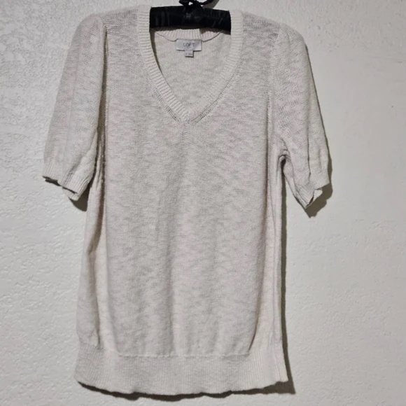 LOFT Sweaters - NWOT Loft 100% Cotton Ivory Vneck Short Sleeve Sweater